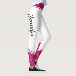 Stilvolle weiße magenta florale weiße Streifen & N Leggings
