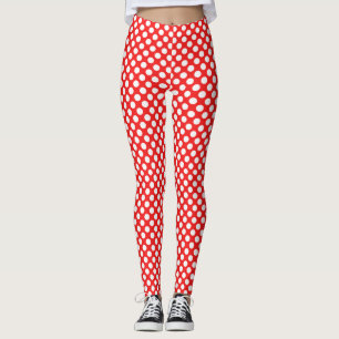 Stilvolle, weiße Polka-Punkte-Muster auf rot Leggings