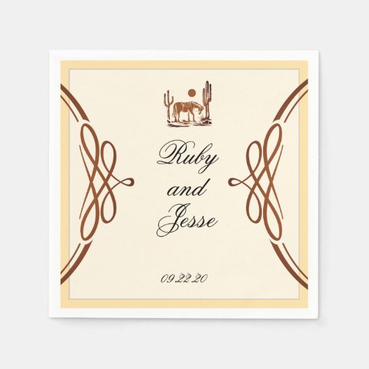 Stilvolle Western Dark Brown Wedding Serviette (Vorderseite)