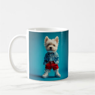 Stilvolle Westie Pup in Denim und Sneakers Kaffeetasse