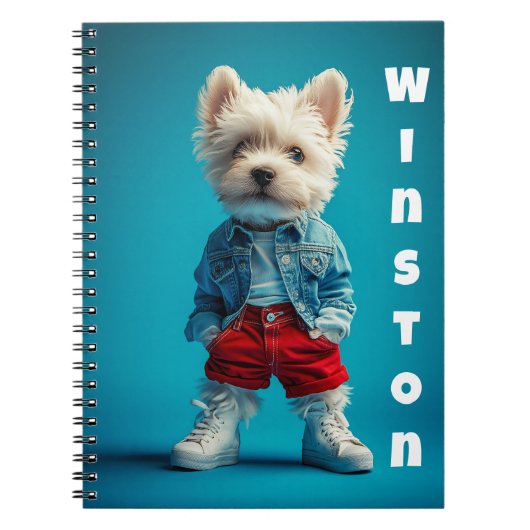 Stilvolle Westie Pup in Denim und Sneakers Notizblock (Vorderseite)