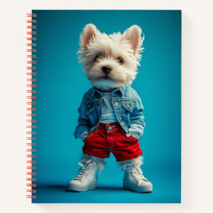 Stilvolle Westie Pup in Denim und Sneakers Notizblock