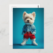Stilvolle Westie Pup in Denim und Sneakers Postkarte (Vorne/Hinten)