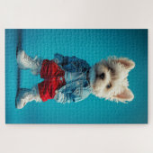 Stilvolle Westie Pup in Denim und Sneakers Puzzle (Horizontal)