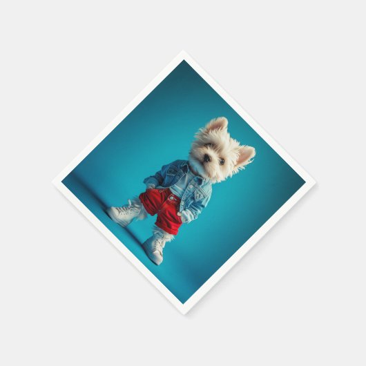 Stilvolle Westie Pup in Denim und Sneakers Serviette (Ecke)