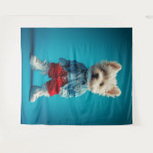 Stilvolle Westie Pup in Denim und Sneakers Wandteppich (Vorderseite (Horizontal))