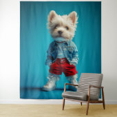 Stilvolle Westie Pup in Denim und Sneakers Wandteppich (Beispiel)