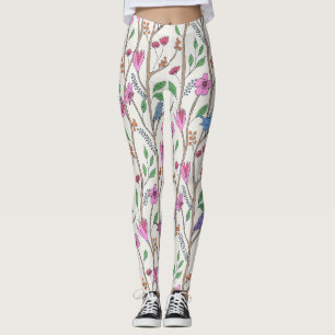 Stilvolle Whimsikale Vögel und Blume Leggings