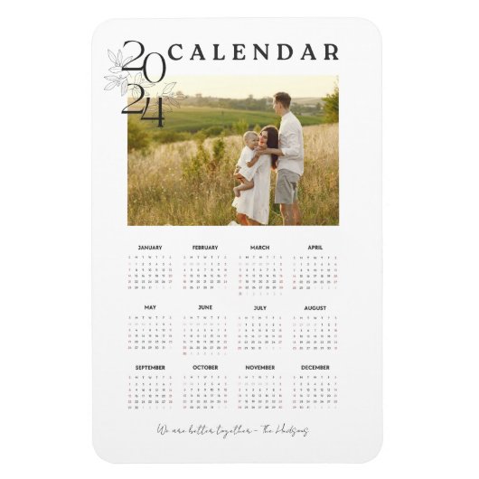 Stilvolle White 2024 Full Year Couple Foto Calenda Magnet (Vertikal)