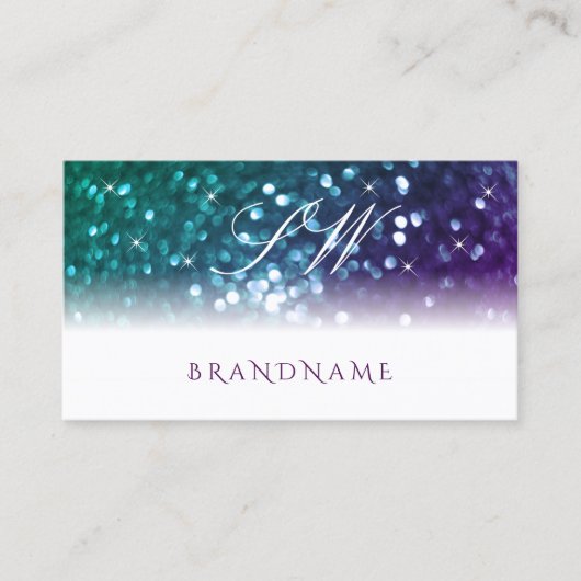 Stilvolle White Aquamarin Lila Sparkle Glitzer Mon Visitenkarte (Vorderseite)