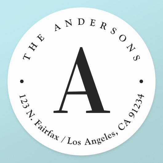 Stilvolle White & Black Monogram Rücksendeadresse Runder Aufkleber