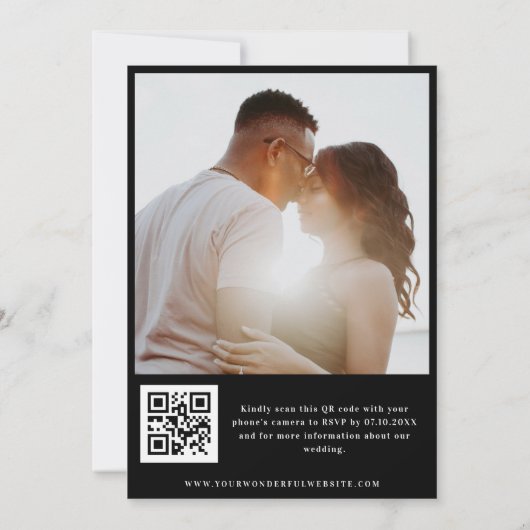Stilvolle White & Black Typografy QR Code Wedding Einladung (Rückseite)