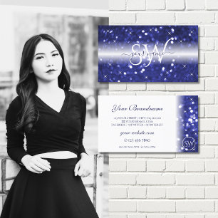 Stilvolle White Blue Sparkle Glitzer Stars Monogra Visitenkarte