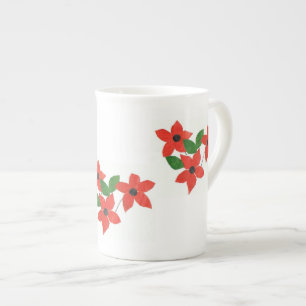 Stilvolle White Bone China Tasse Red Floral Design