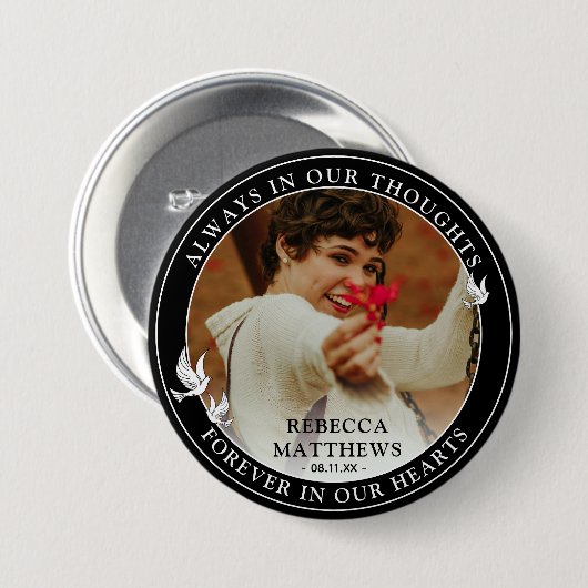Stilvolle White Doves Foto & Memorial Keepake Button (Vorne & Hinten)