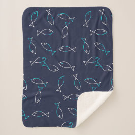 Stilvolle White Fish Pattern Sea Theme Throw Blank Sherpadecke