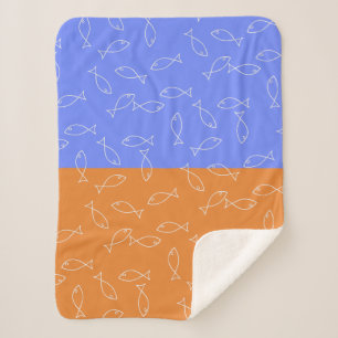 Stilvolle White Fish Pattern Sea Theme Throw Blank Sherpadecke