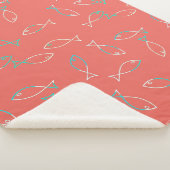 Stilvolle White Fish Pattern Sea Theme Throw Blank Sherpadecke (3/4)