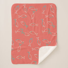 Stilvolle White Fish Pattern Sea Theme Throw Blank Sherpadecke