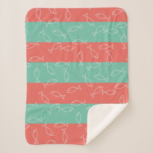 Stilvolle White Fish Pattern Sea Theme Throw Blank Sherpadecke (Vorderseite)