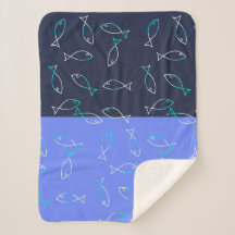 Stilvolle White Fish Pattern Sea Theme Throw Blank