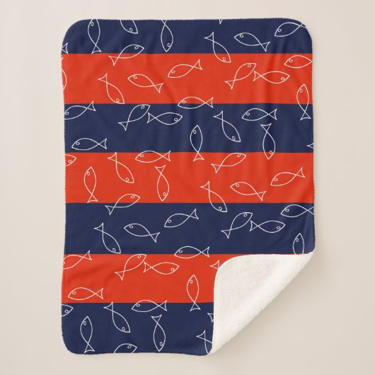 Stilvolle White Fish Pattern Sea Theme Throw Blank Sherpadecke (Vorderseite)
