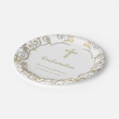 Stilvolle White-Gold-Cross-Bestätigung Pappteller (Schrägansicht)