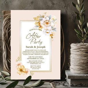 Stilvolle White Gold Floral Wedding After Party Einladung