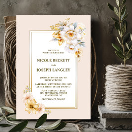 Stilvolle White Gold Floral Wedding Einladung