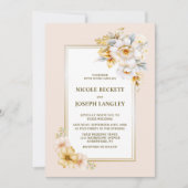 Stilvolle White Gold Floral Wedding Einladung (Vorderseite)