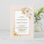 Stilvolle White Gold Floral Wedding Einladung (Stehend Vorderseite)