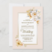Stilvolle White Gold Floral Wedding Einladung (Vorderseite)