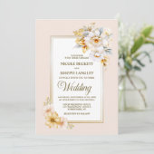 Stilvolle White Gold Floral Wedding Einladung (Stehend Vorderseite)