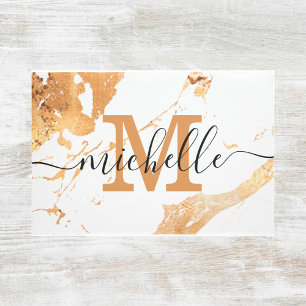 Stilvolle White Gold Marmorstone Chic Monogram Fußmatte