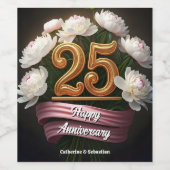 Stilvolle White Peonies 25. Hochzeitstag Weinetikett (Einzelnes Label)