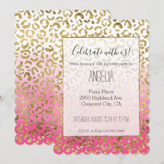 Stilvolle White Pink Gold Leopard Einladung (Vorne/Hinten)
