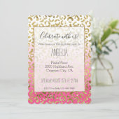 Stilvolle White Pink Gold Leopard Einladung (Stehend Vorderseite)