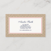 Stilvolle White Polka Dot und Blue Ribbon Kraft Visitenkarte (Rückseite)