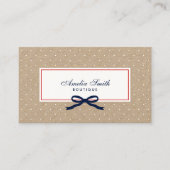 Stilvolle White Polka Dot und Blue Ribbon Kraft Visitenkarte (Vorderseite)