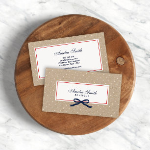 Stilvolle White Polka Dot und Blue Ribbon Kraft Visitenkarte