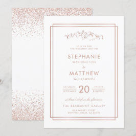Stilvolle White & Rose Gold Mountain Wedding Einladung