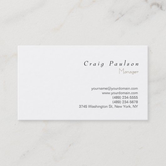 Stilvolle White Schlicht Simple Business Card Visitenkarte (Vorderseite)