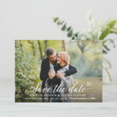 Stilvolle White Script Foto Save the Date Karte (Stehend Vorderseite)