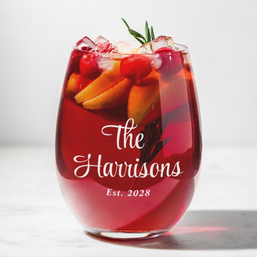 Stilvolle White Script Monogram Wedding Weinglas Ohne Stiel