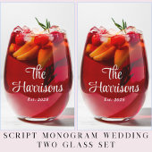 Stilvolle White Script Monogram Wedding Weinglas Ohne Stiel