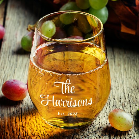 Stilvolle White Script Monogram Wedding Weinglas Ohne Stiel