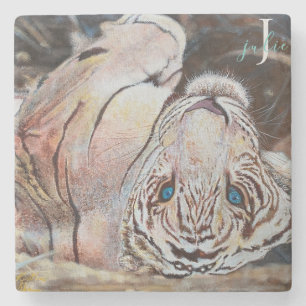 Stilvolle White Tiger Monogram Steinuntersetzer