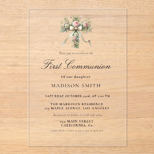 Stilvolle Wildblume Garten Erste Heilige Kommune Acryleinladungen (Vorderseite)