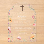 Stilvolle Wildblume Meadow Garden Taufe Acryleinladungen (Vorderseite)