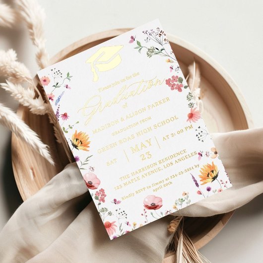 Stilvolle Wildblume Meadow Garden Twin Abschluss Folieneinladung